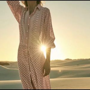 NWT ZARA EMBROIDERED MIDI SHIRT DRESS PINK BLUSH